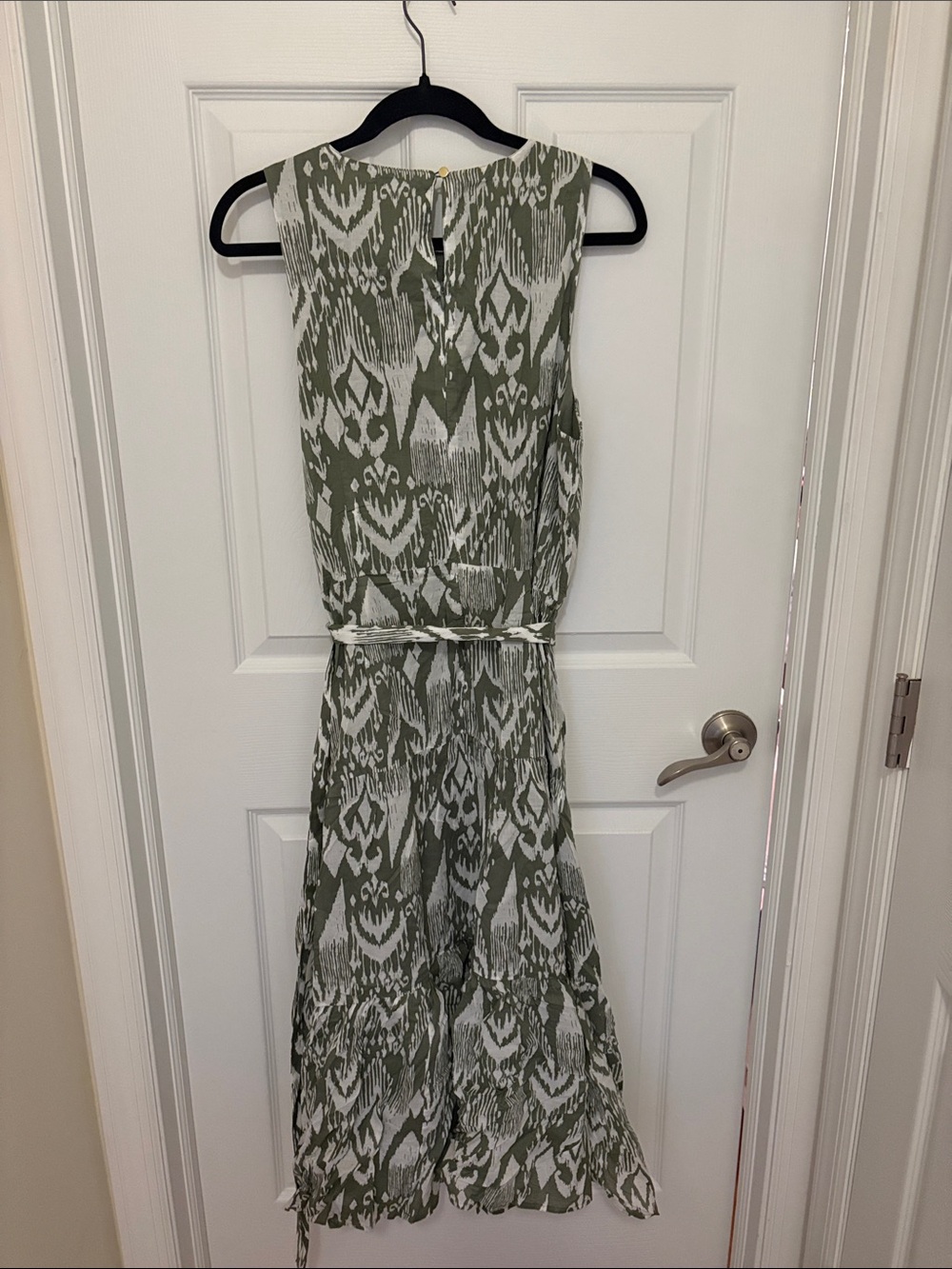 Talbots Olive & White Ikat Tie-Waist Midi Dress - Picture 5 of 7
